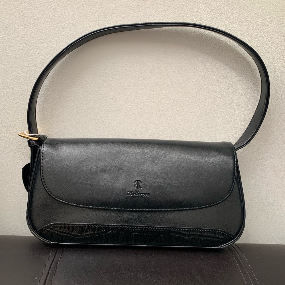 Belle Rose Black Leather Handbag